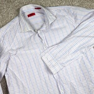 Hugo Boss Hugo Red Label Mens 17 32/33 Plaid Dress Shirt White Blue Purple